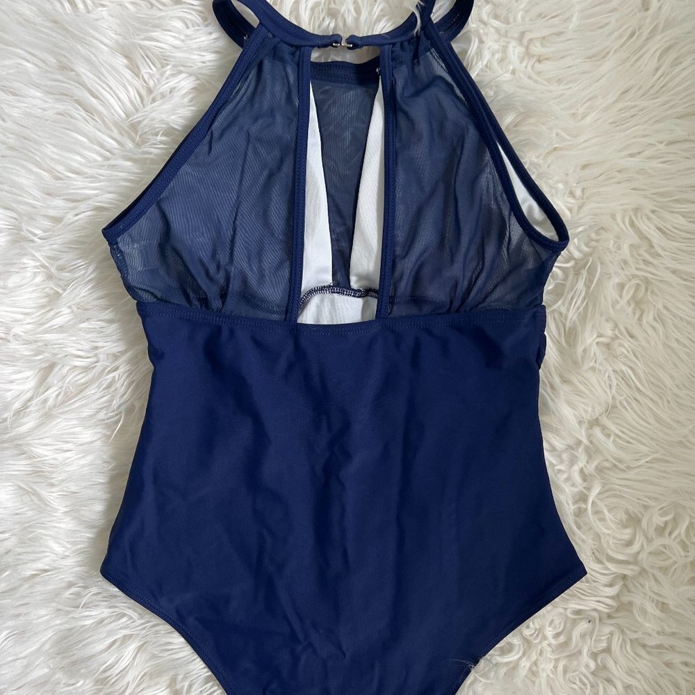 One Piece Swimsuits Tummy Control Swimwear High Neck Mesh Bathing Suits Size XS - Picture 5 of 14